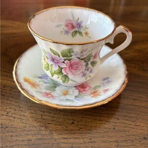 Vintage Royal Victorian pink floral Fine Bone China Teacup & Saucer